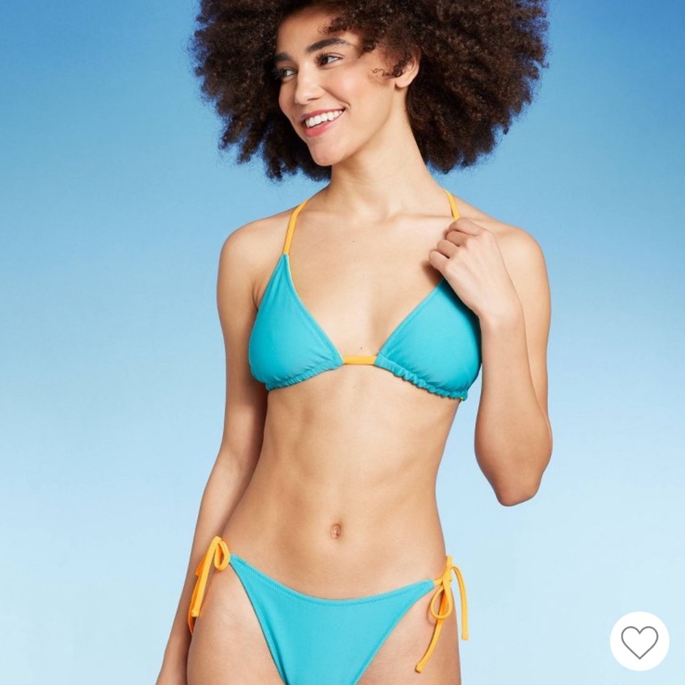 Blue and green reversible bikini